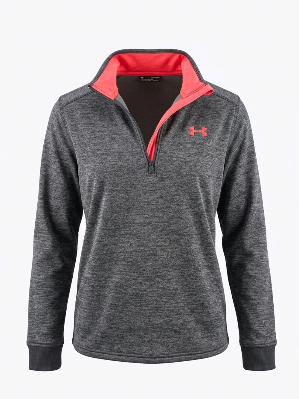 Under Armour men's Heather Gray Quarter-Zip Pullover with Coral Trim Size XL